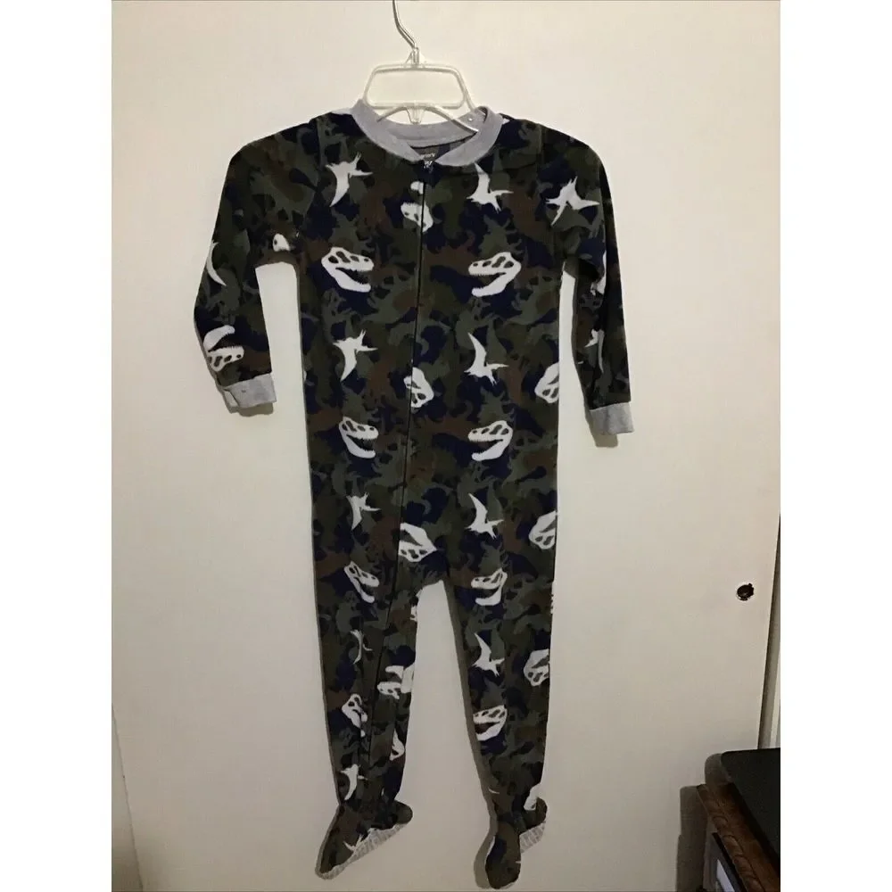 EUC  Set of 2 dinosaur skulls/monster trucks‎ pajamas Size 5, sleeper footed